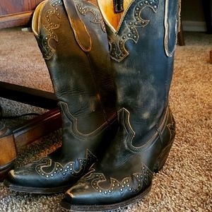 Dark brown leather cowboy boots